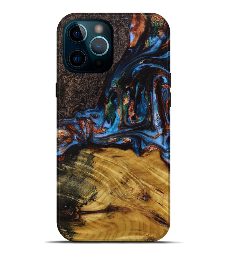 iPhone 12 Pro Max Wood+Resin Live Edge Phone Case - Laverne (Teal & Gold, 652491)