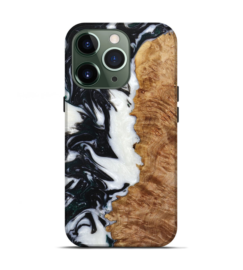 iPhone 13 Pro Wood+Resin Live Edge Phone Case - Maureen (Black & White, 652497)