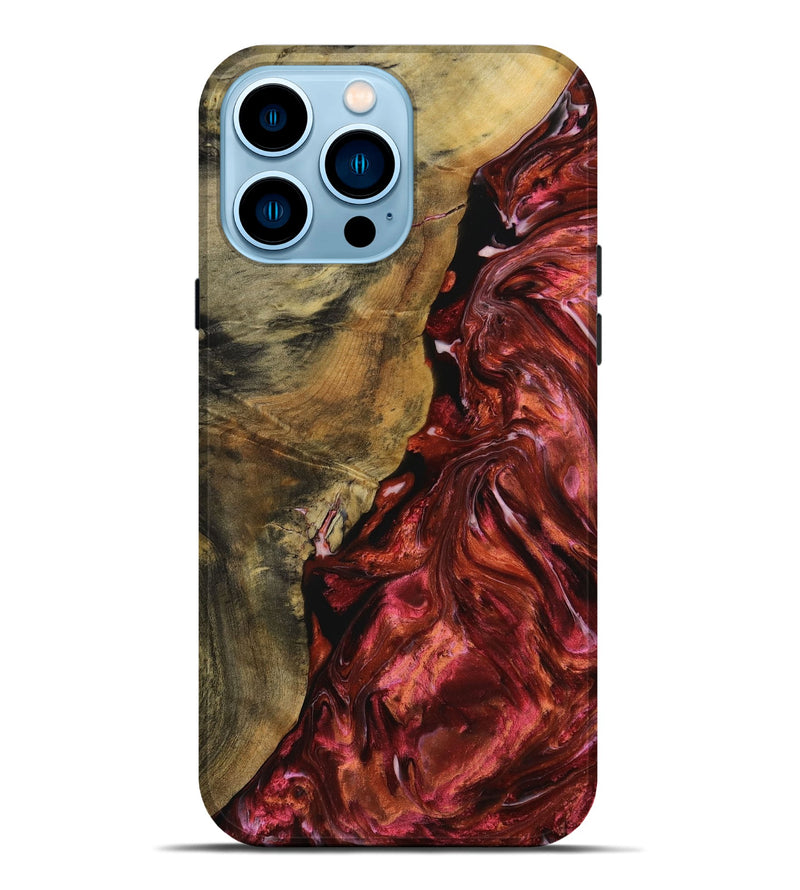 iPhone 14 Pro Max Wood+Resin Live Edge Phone Case - Toni (Red, 652624)