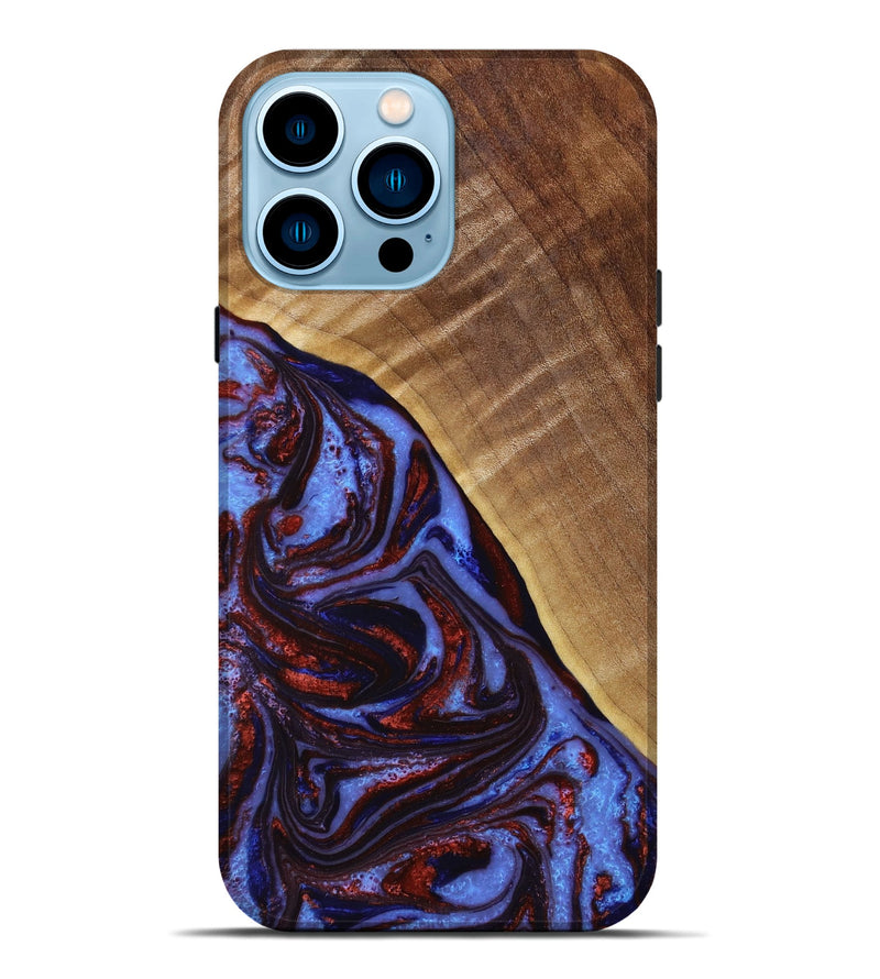 iPhone 14 Pro Max Wood+Resin Live Edge Phone Case - Cooper (Blue, 652631)