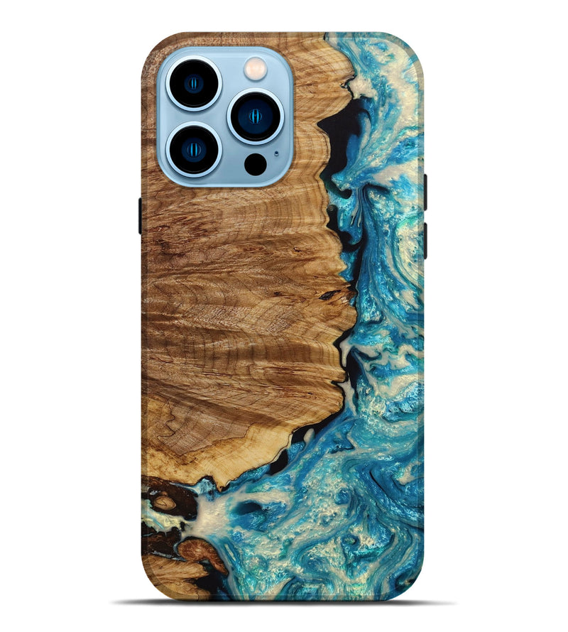 iPhone 14 Pro Max Wood+Resin Live Edge Phone Case - Ora (Blue, 652636)
