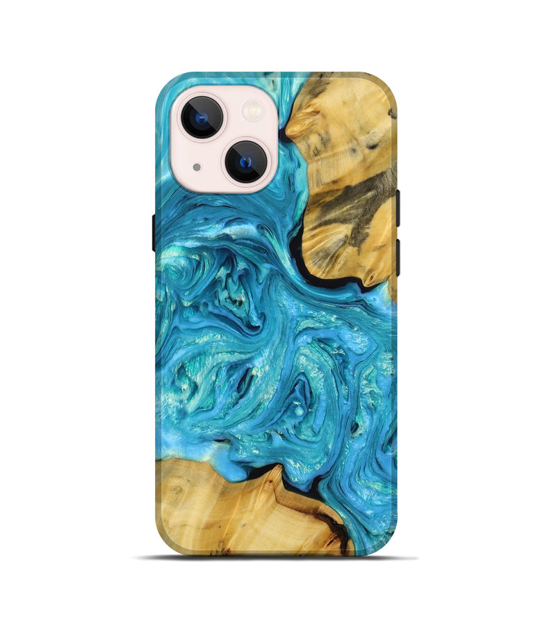 iPhone 13 mini Wood+Resin Live Edge Phone Case - Jaelyn (Blue, 652638)