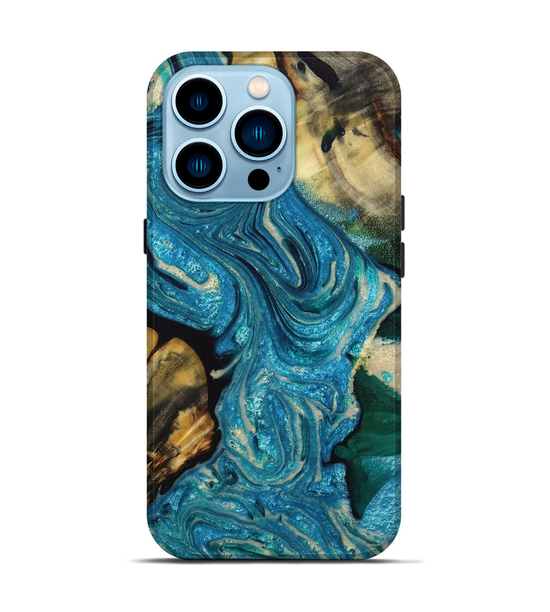 iPhone 14 Pro Wood+Resin Live Edge Phone Case - Holden (Blue, 652641)