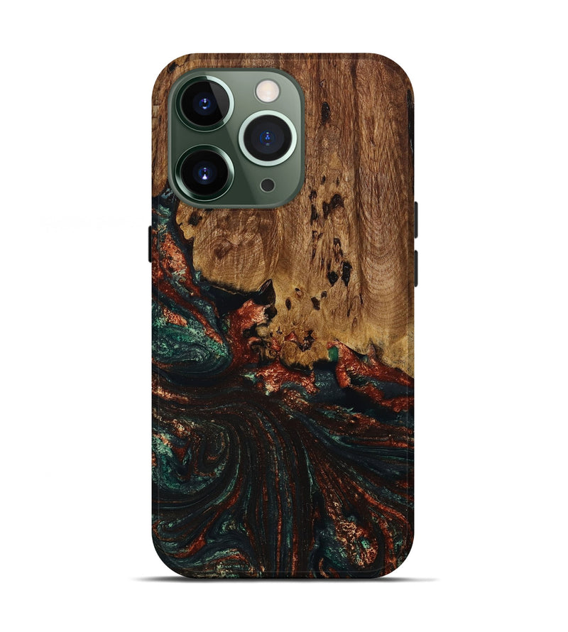 iPhone 13 Pro Wood+Resin Live Edge Phone Case - Jeffrey (Green, 652643)