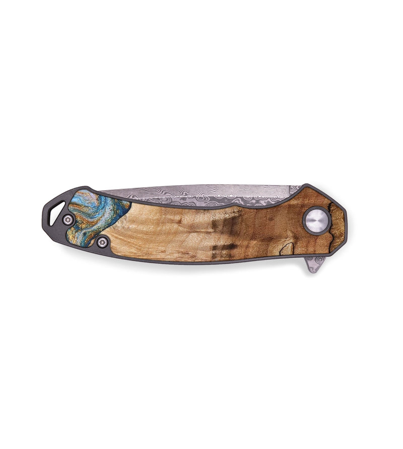 EDC Wood+Resin Pocket Knife - Harlow (Teal & Gold, 652653)