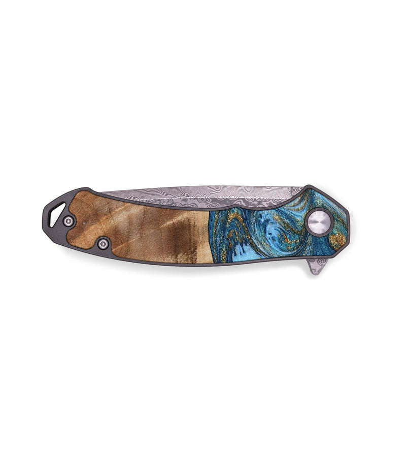 EDC Wood+Resin Pocket Knife - Alexus (Teal & Gold, 652654)
