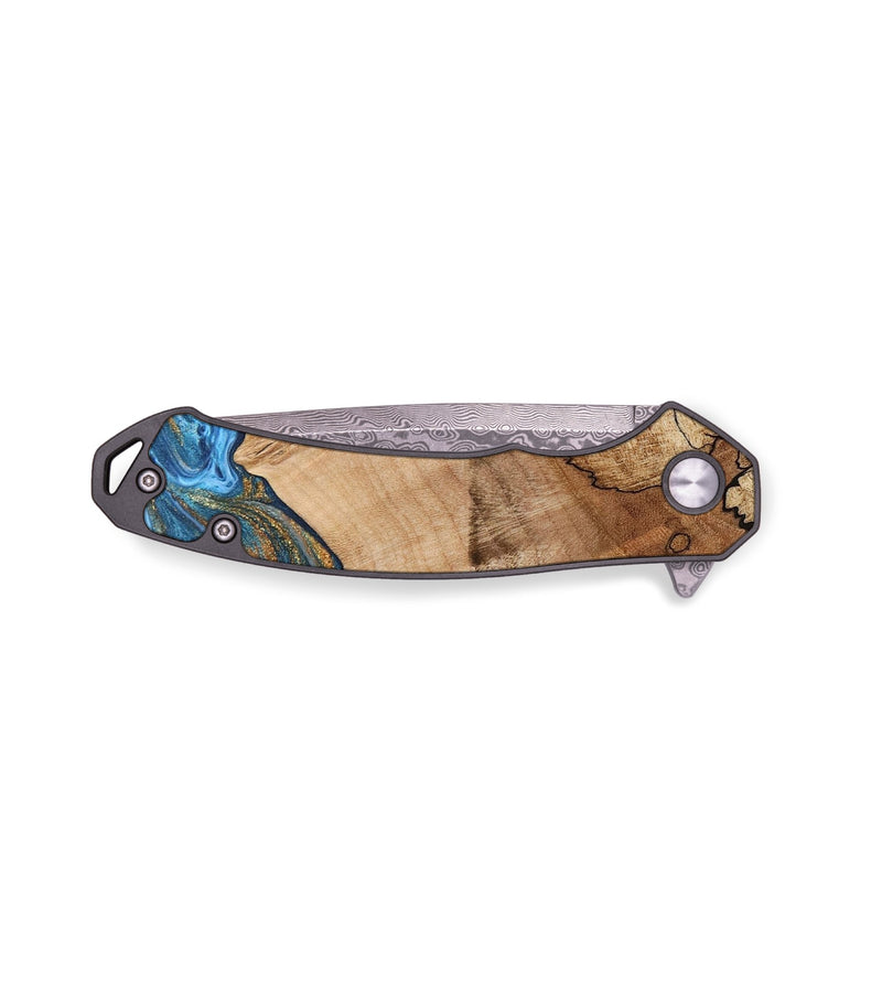 EDC Wood+Resin Pocket Knife - Jeanette (Teal & Gold, 652655)