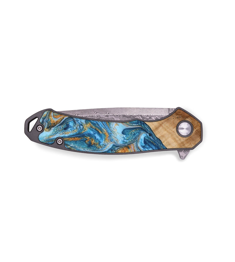EDC Wood+Resin Pocket Knife - Mario (Teal & Gold, 652656)