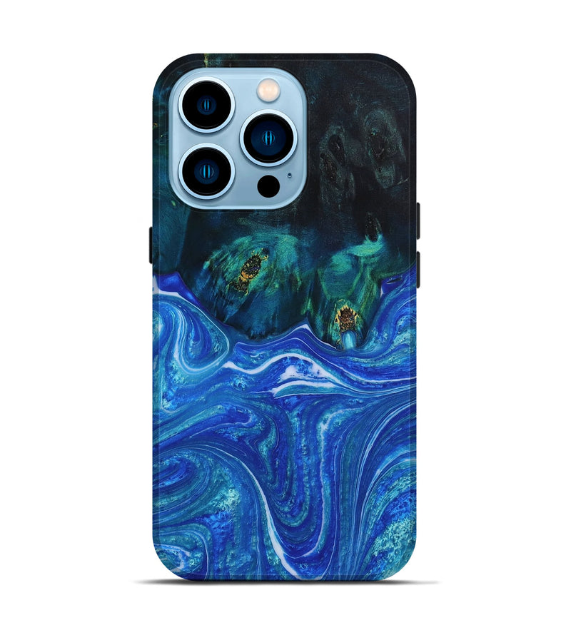 iPhone 14 Pro Wood+Resin Live Edge Phone Case - May (Blue, 652778)