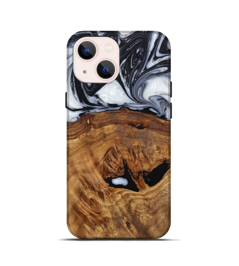iPhone 13 mini Wood+Resin Live Edge Phone Case - Dominique (Black & White, 652789)