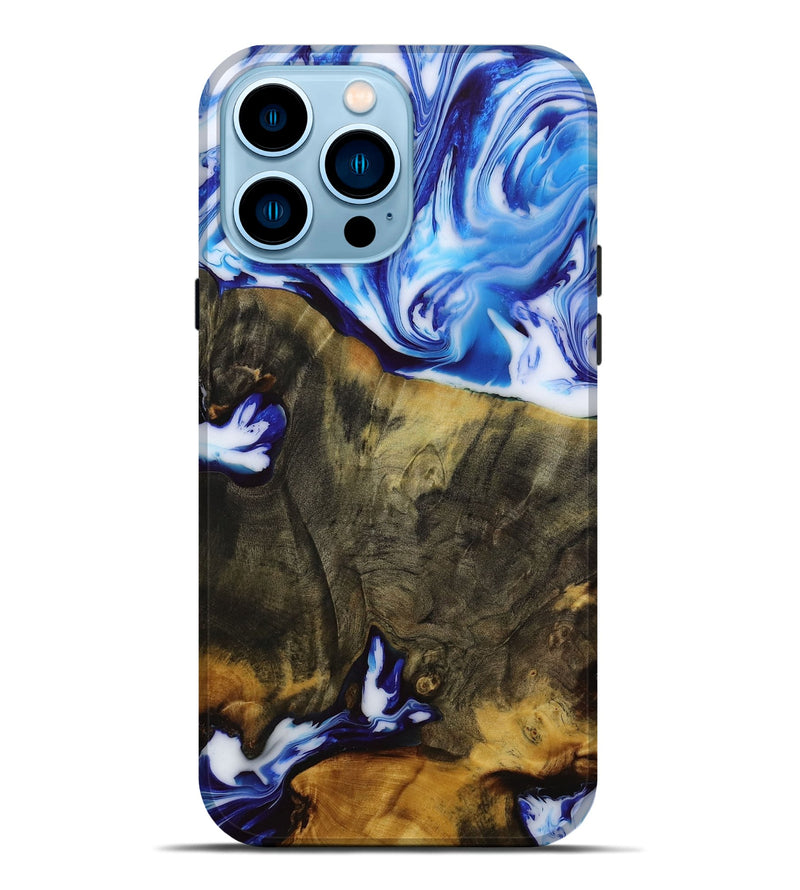 iPhone 14 Pro Max Wood+Resin Live Edge Phone Case - Braden (Blue, 652794)