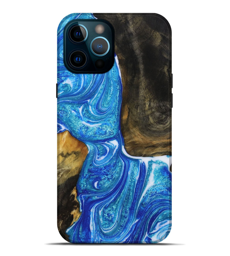 iPhone 12 Pro Max Wood+Resin Live Edge Phone Case - Camila (Blue, 652797)