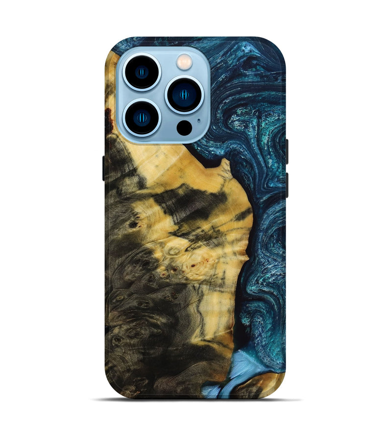 iPhone 14 Pro Wood+Resin Live Edge Phone Case - Angela (Blue, 652799)