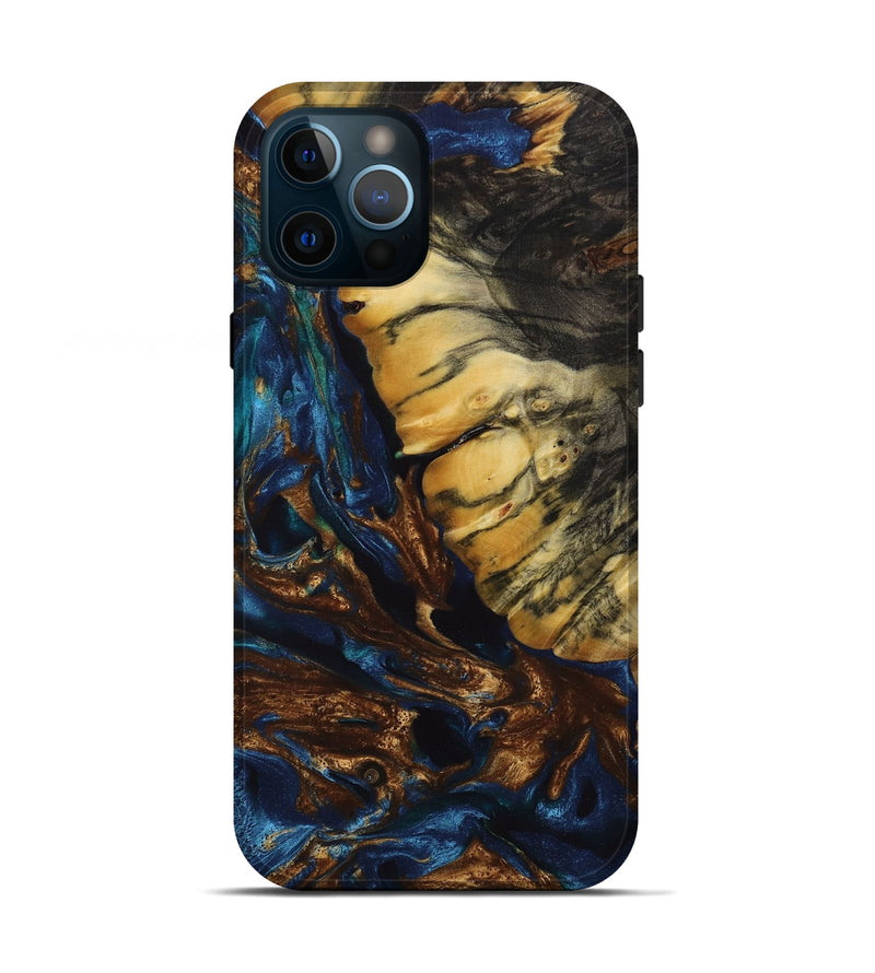 iPhone 12 Pro Wood+Resin Live Edge Phone Case - Karter (Teal & Gold, 652813)