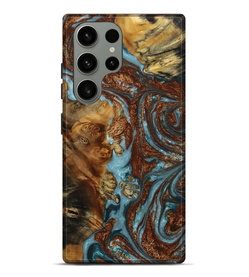 Galaxy S23 Ultra Wood+Resin Live Edge Phone Case - Angelica (Teal & Gold, 652815)
