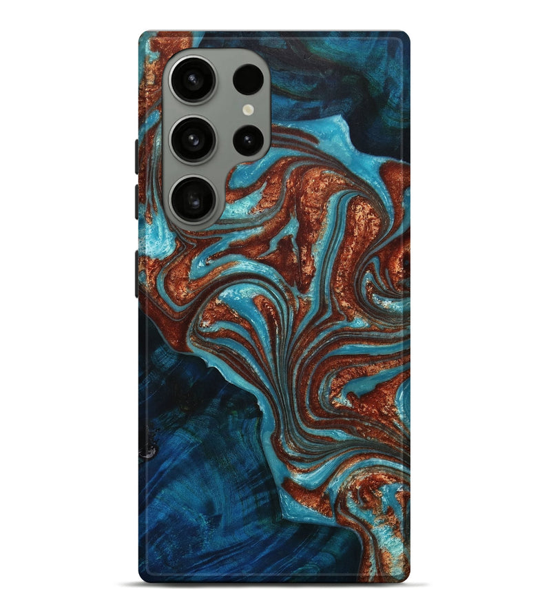 Galaxy S23 Ultra Wood+Resin Live Edge Phone Case - Violet (Teal & Gold, 652819)