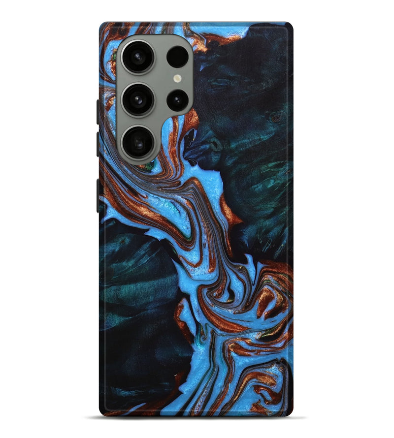 Galaxy S23 Ultra Wood+Resin Live Edge Phone Case - Jennifer (Teal & Gold, 652820)