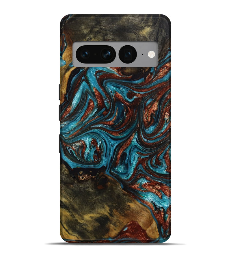 Pixel 7 Pro Wood+Resin Live Edge Phone Case - Drake (Teal & Gold, 652821)