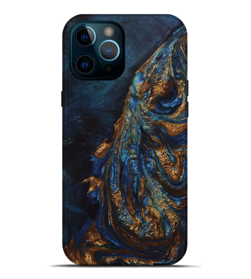 iPhone 12 Pro Max Wood+Resin Live Edge Phone Case - Marely (Teal & Gold, 652825)