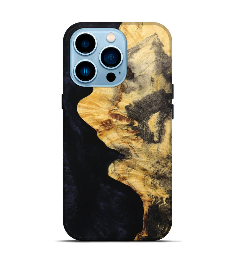 iPhone 14 Pro Wood+Resin Live Edge Phone Case - Miriam (Pure Black, 652833)