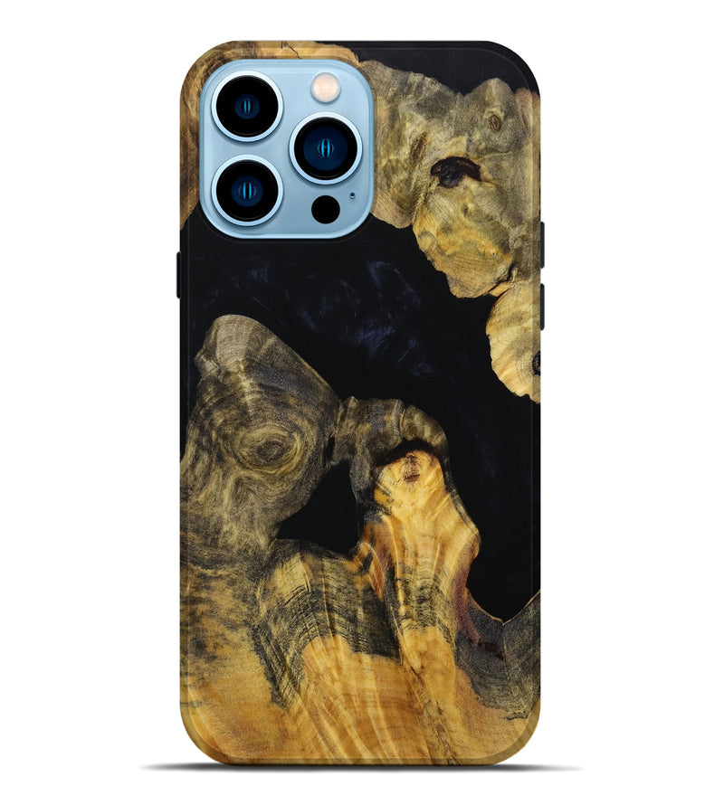 iPhone 14 Pro Max Wood+Resin Live Edge Phone Case - Penny (Pure Black, 652846)