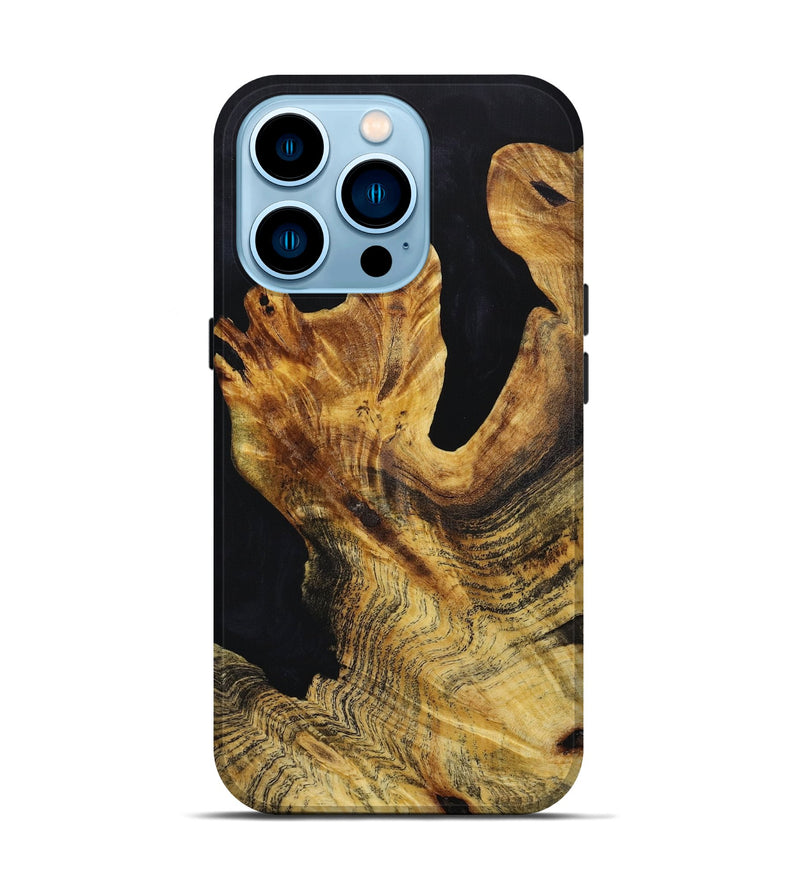 iPhone 14 Pro Wood+Resin Live Edge Phone Case - Elena (Pure Black, 652856)