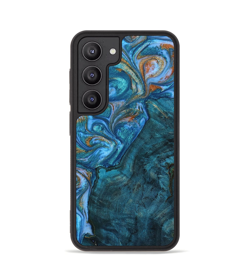 Galaxy S23 Wood+Resin Phone Case - Stephanie (Teal & Gold, 652933)