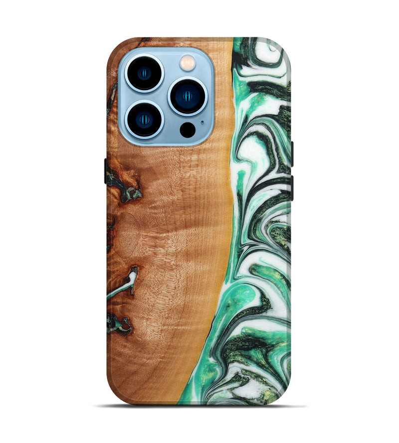 iPhone 14 Pro Wood+Resin Live Edge Phone Case - Mckinley (Green, 653265)