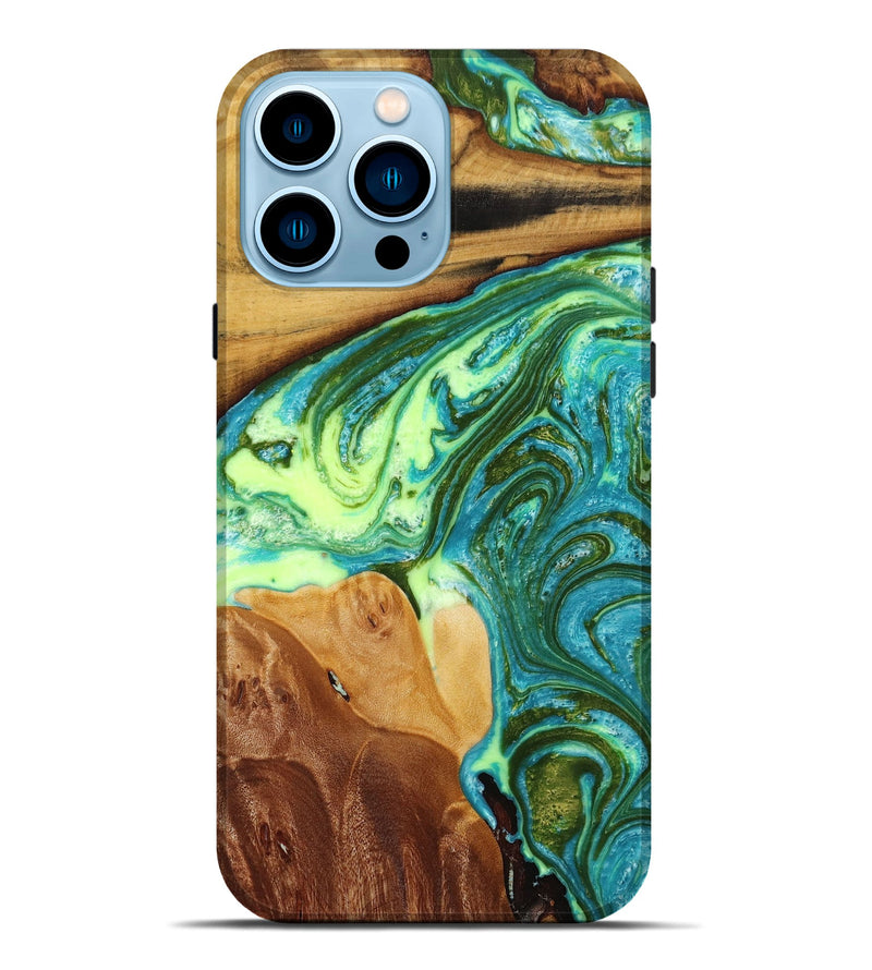 iPhone 14 Pro Max Wood+Resin Live Edge Phone Case - Milani (Green, 653266)