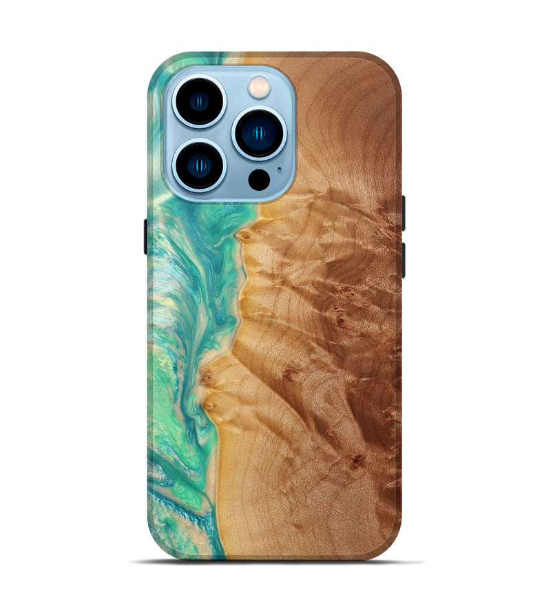 iPhone 14 Pro Wood+Resin Live Edge Phone Case - Pam (Green, 653267)