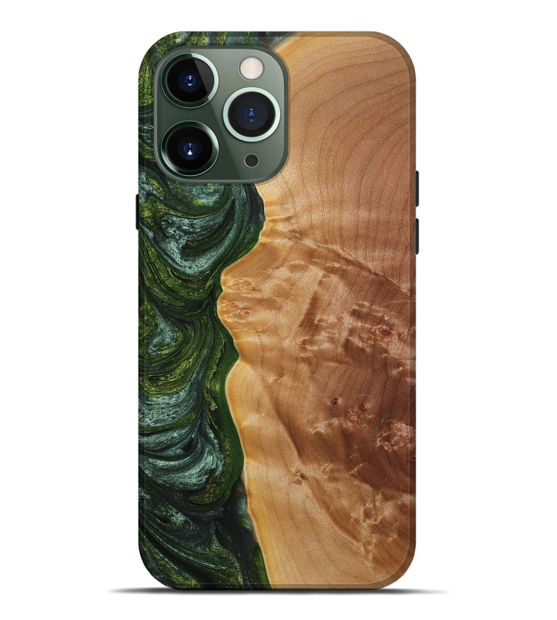 iPhone 13 Pro Max Wood+Resin Live Edge Phone Case - Andrew (Green, 653270)