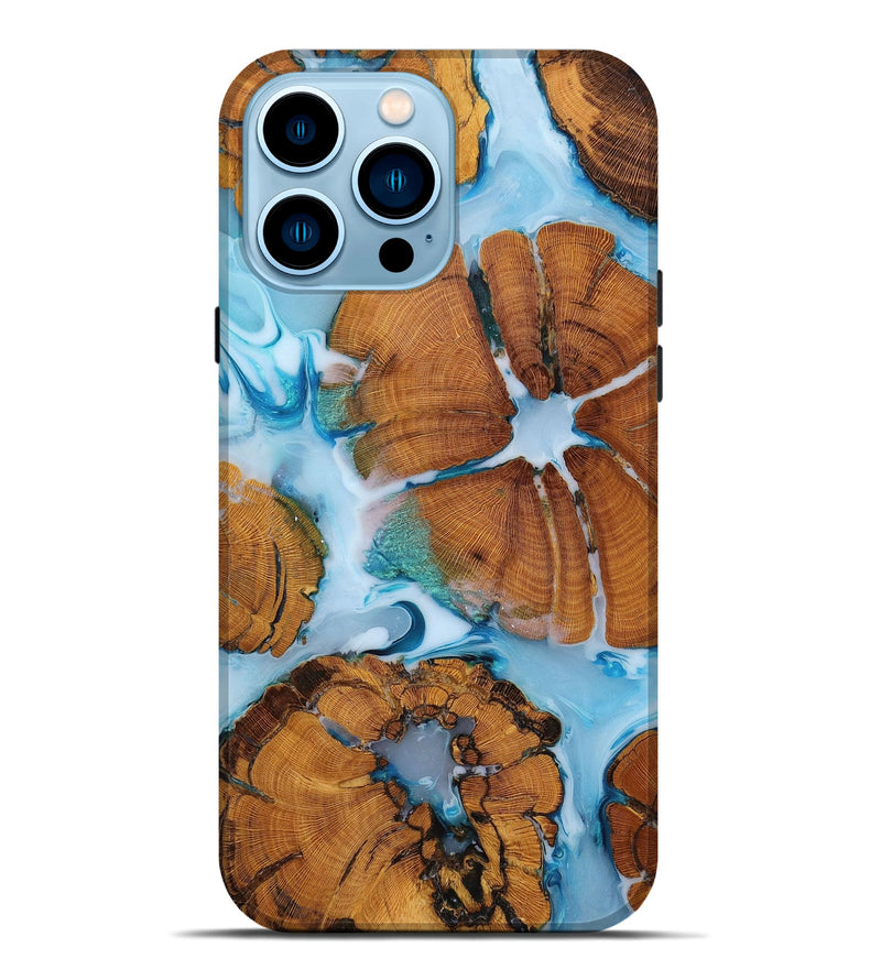 iPhone 14 Pro Max Wood+Resin Live Edge Phone Case - Palmer (Blue, 653278)