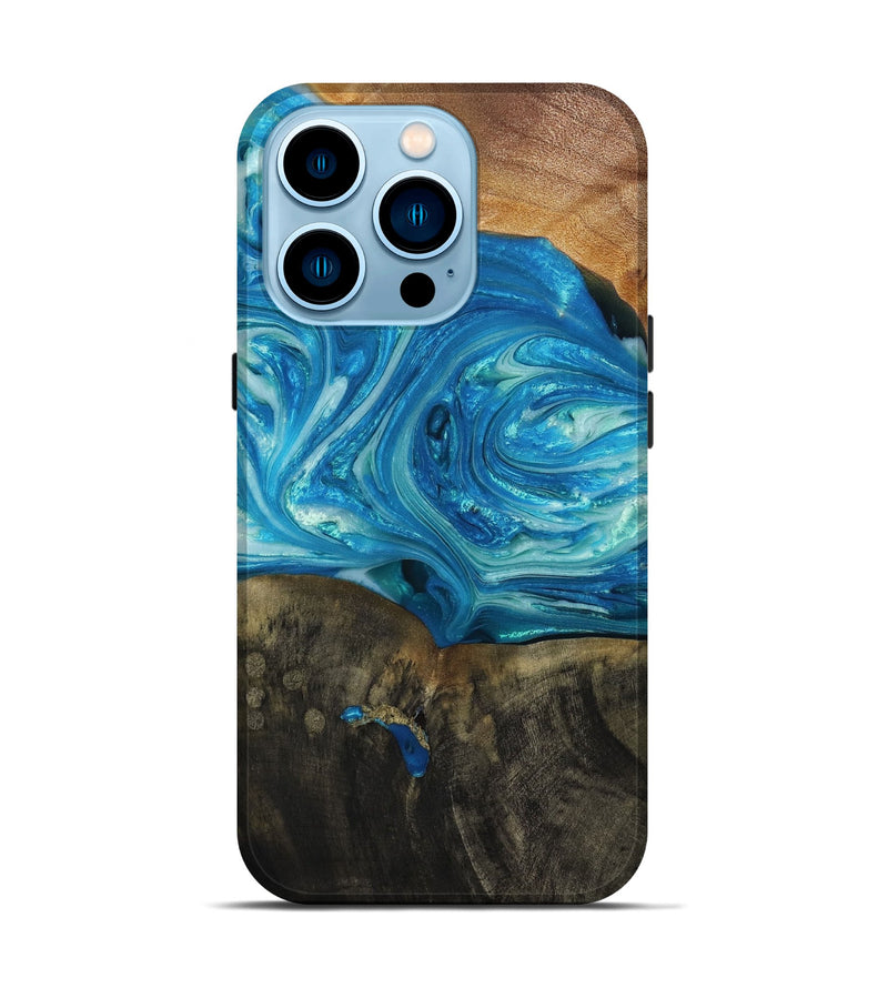 iPhone 14 Pro Wood+Resin Live Edge Phone Case - Mamie (Blue, 653279)