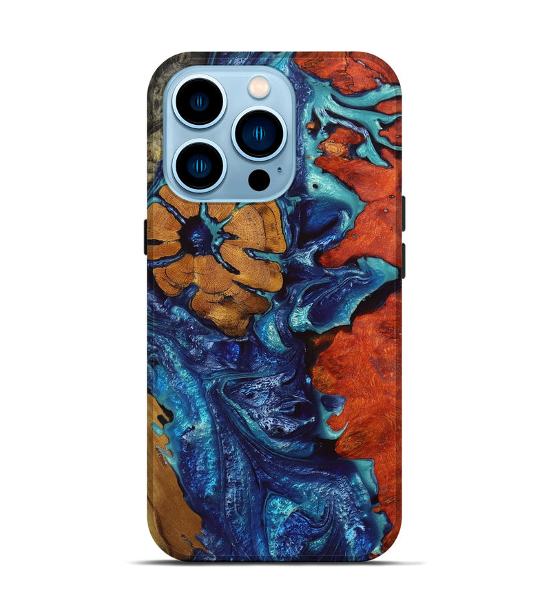 iPhone 14 Pro Wood+Resin Live Edge Phone Case - Mathew (Blue, 653283)