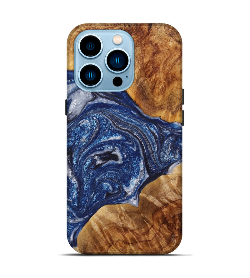 iPhone 14 Pro Wood+Resin Live Edge Phone Case - Colin (Blue, 653284)