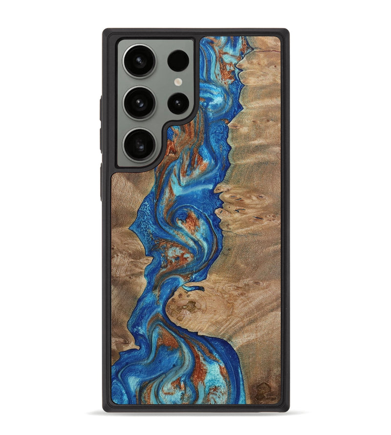 Galaxy S23 Ultra Wood+Resin Phone Case - Bryanna (Teal & Gold, 653398)