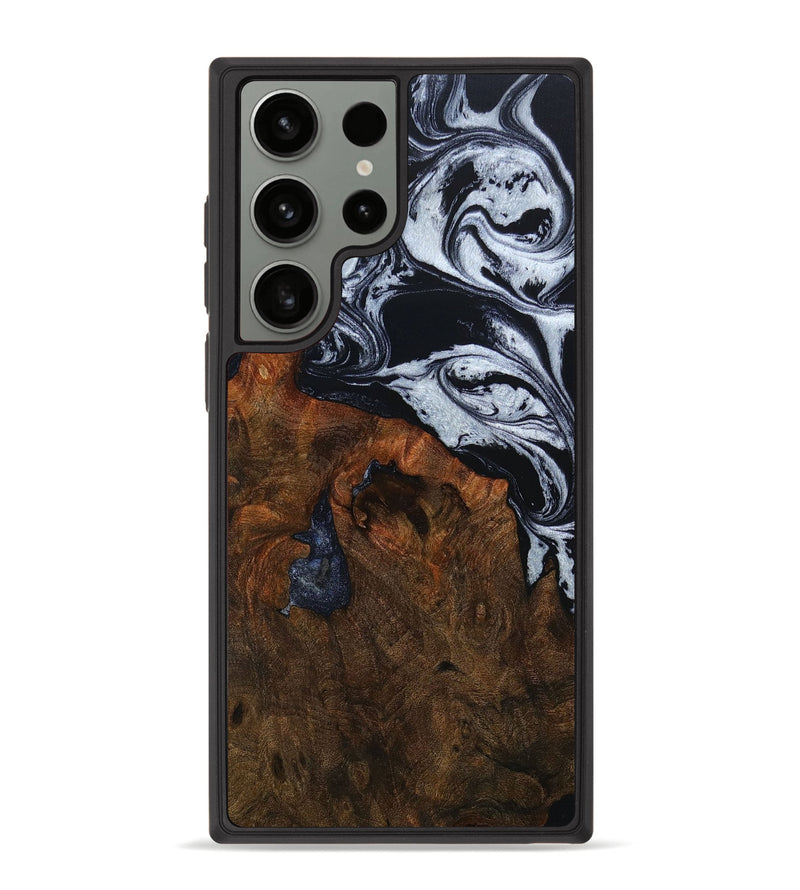 Galaxy S23 Ultra Wood+Resin Phone Case - Alisa (Black & White, 653439)
