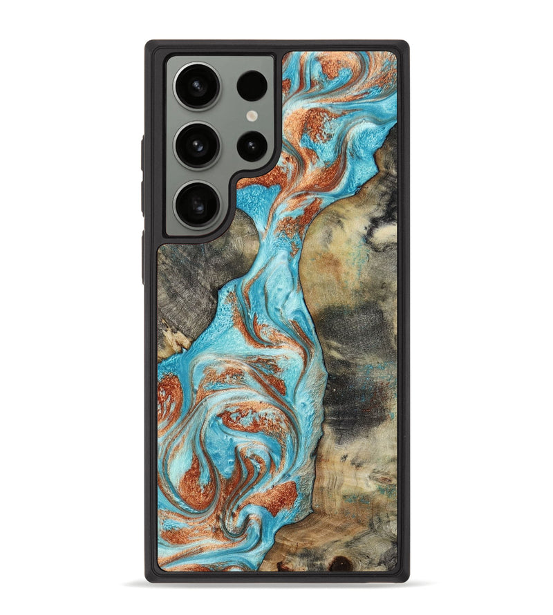 Galaxy S23 Ultra Wood+Resin Phone Case - Evangeline (Teal & Gold, 653476)