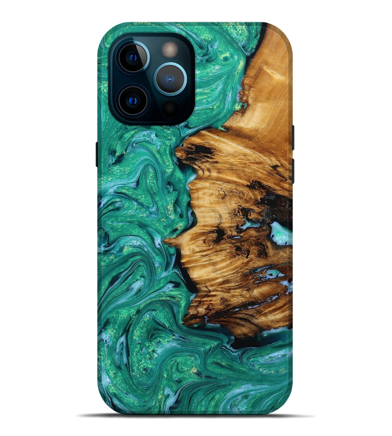 iPhone 12 Pro Max Wood+Resin Live Edge Phone Case - Noelle (Green, 653506)