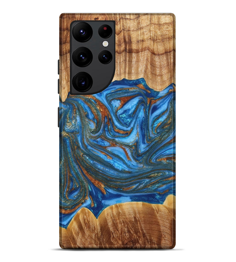 Galaxy S22 Ultra Wood+Resin Live Edge Phone Case - Cindy (Teal & Gold, 653515)
