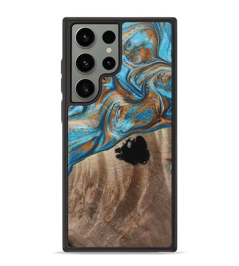 Galaxy S23 Ultra Wood+Resin Phone Case - Jimena (Teal & Gold, 653600)