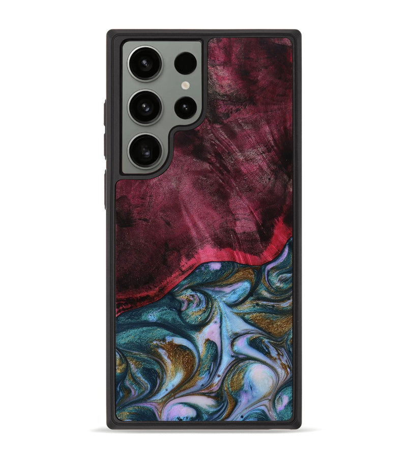 Galaxy S23 Ultra Wood+Resin Phone Case - Rosalie (Teal & Gold, 653604)