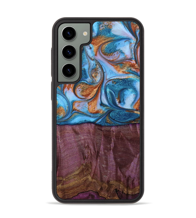 Galaxy S23 Plus Wood+Resin Phone Case - Maisie (Teal & Gold, 653609)