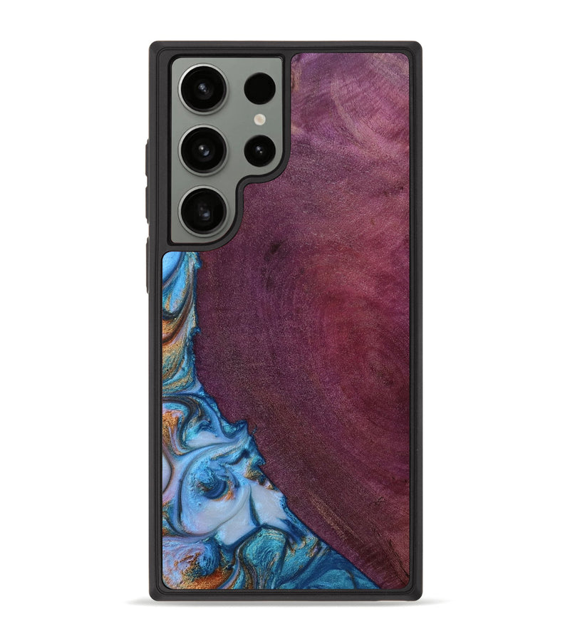Galaxy S23 Ultra Wood+Resin Phone Case - Ace (Teal & Gold, 653615)