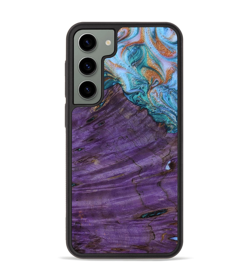 Galaxy S23 Plus Wood+Resin Phone Case - Daniella (Teal & Gold, 653707)