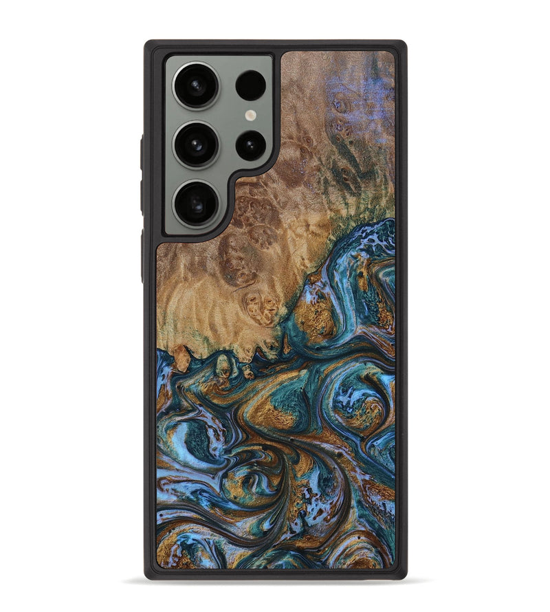 Galaxy S23 Ultra Wood+Resin Phone Case - Adrianna (Teal & Gold, 653716)