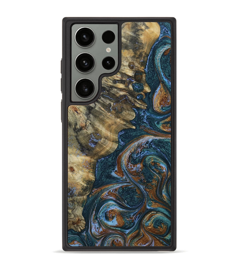 Galaxy S23 Ultra Wood+Resin Phone Case - Jeffrey (Teal & Gold, 653720)
