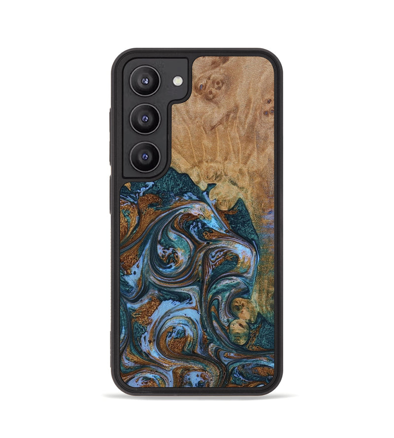 Galaxy S23 Wood+Resin Phone Case - Maxwell (Teal & Gold, 653721)