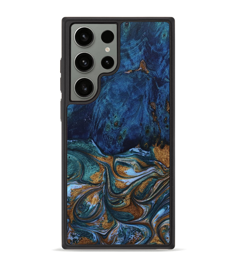 Galaxy S23 Ultra Wood+Resin Phone Case - Mary (Teal & Gold, 653722)