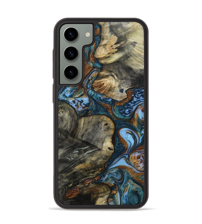 Galaxy S23 Plus Wood+Resin Phone Case - Eden (Teal & Gold, 653759)